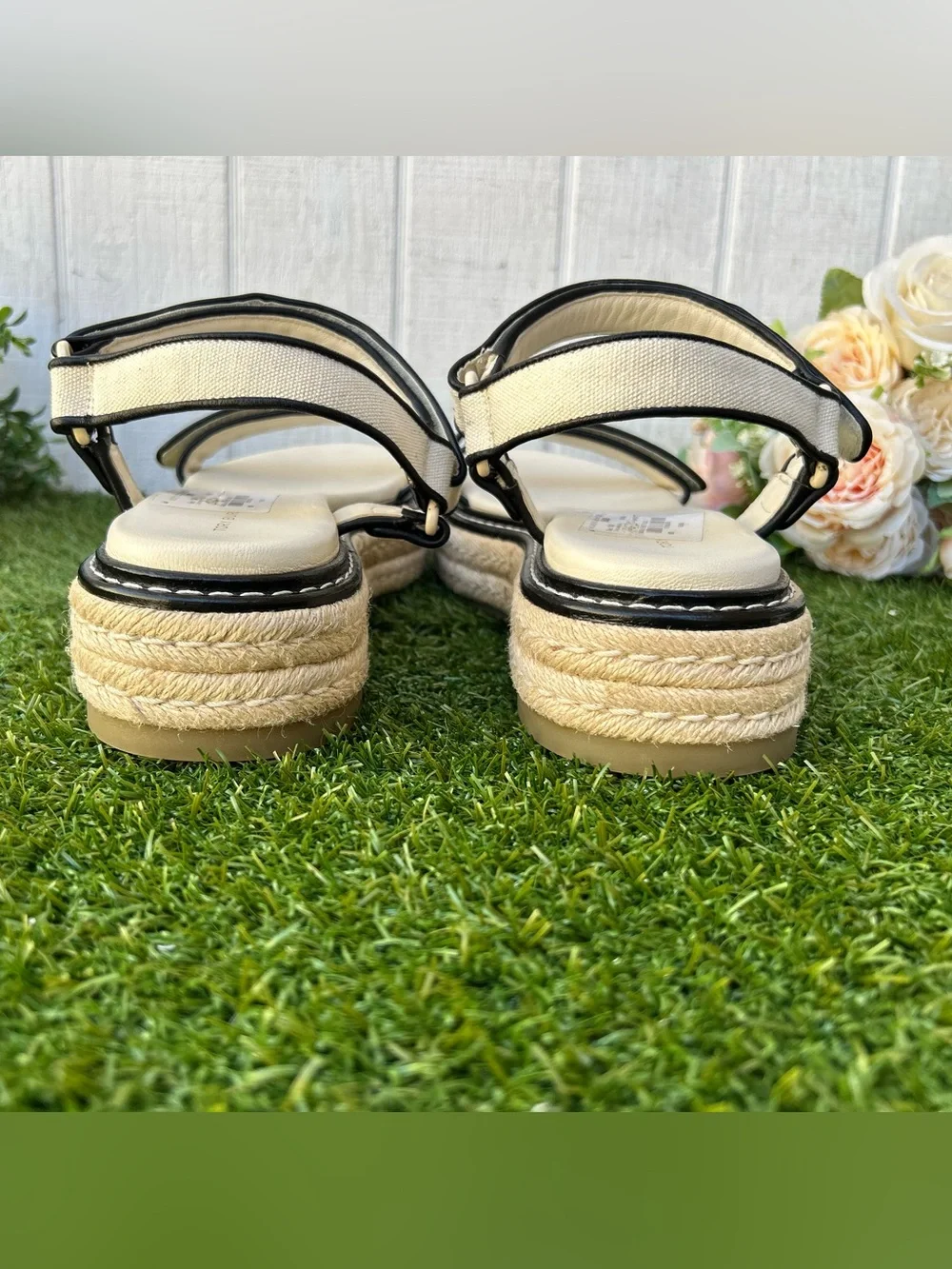 Tory Burch Women’s canvas/perfect black platform  Espadrille Sandals size 10